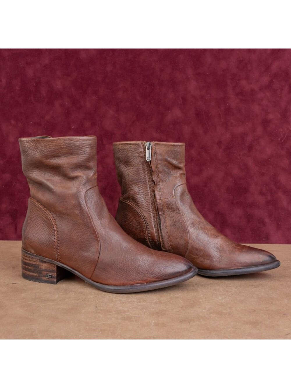 Sam Edelman Women Western Boho Fashion Rust Brown Leather Ankle Boots sz 8.5